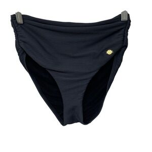 Sunseeker‎ Swim High Waist Bikini Bottoms Ruched Ribbed Black Size 8 Beach Pool